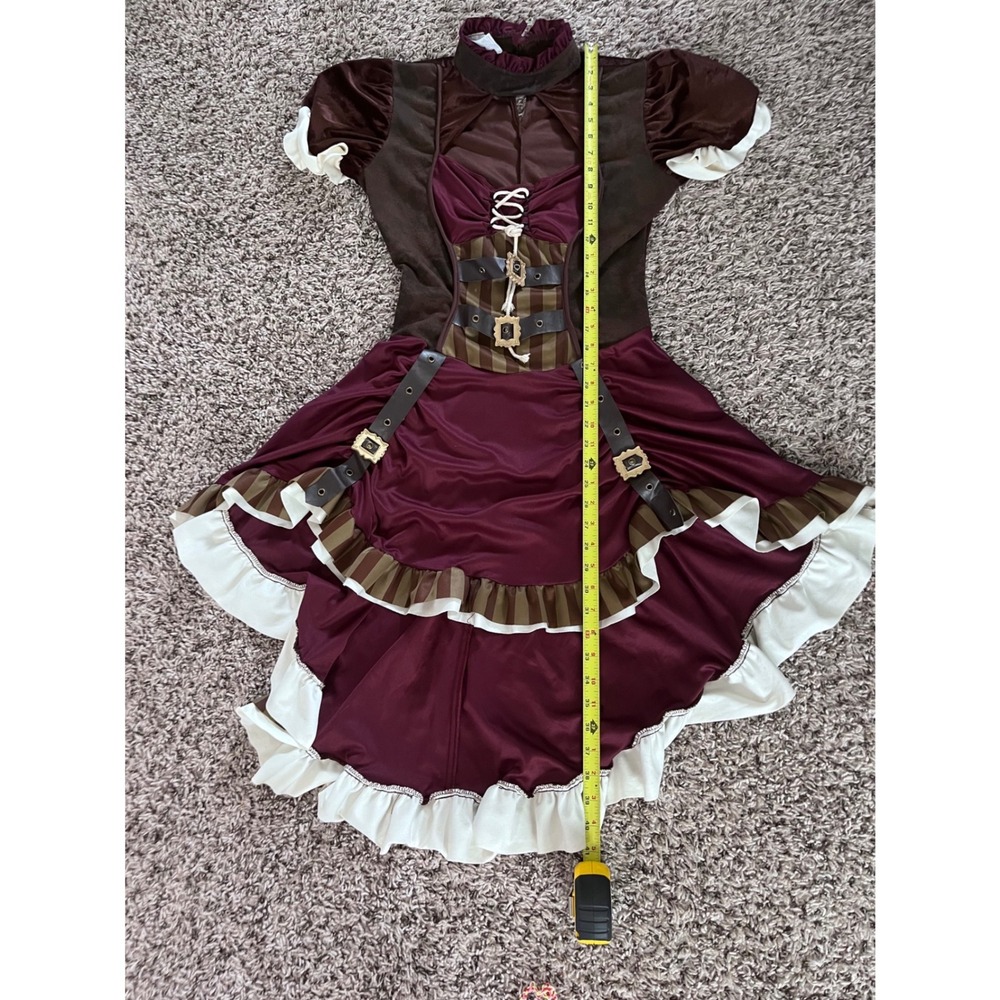 Spirit Halloween Steampunk Saloon Girl Costume Dress Burgundy Brown Medium 8-10 - Picture 5 of 6